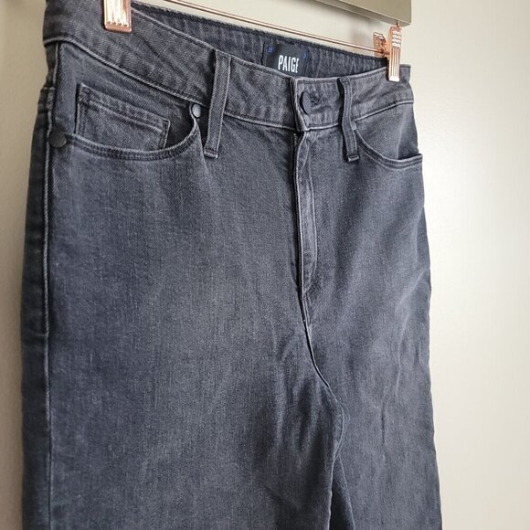 Paige 27 Hoxton Straight Leg Ankle Black Moonlight Fog Side Frayed Cropped Jeans - Picture 13 of 16